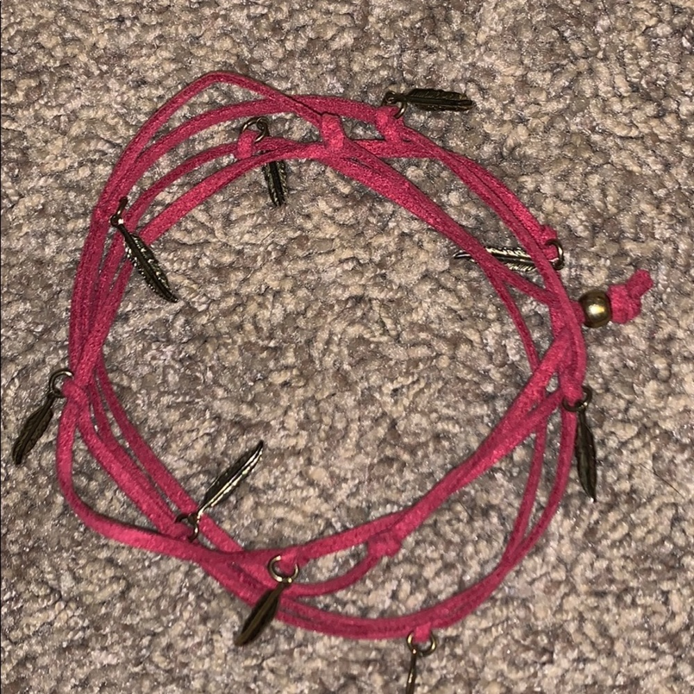 Burgundy & Feather multiple Bracelet.